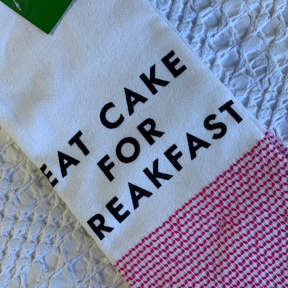 Kate Spade White Pink Kitchen  Towels Eat Cake For Breakfast - Picture 4 of 16
